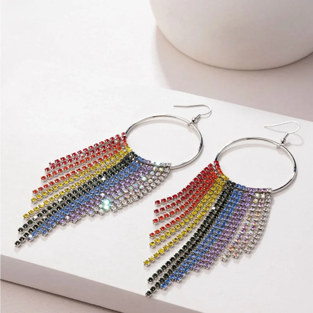 Paparazzi Streamlined Shimmer Multicolored Earrings, NWT. Rare Piece.